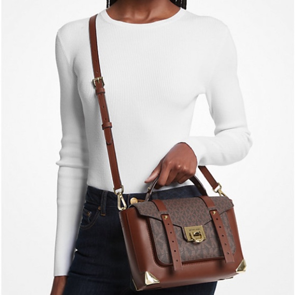 Michael Kors Manhattan Medium Leather and Logo Satchel - Picture 3 of 6